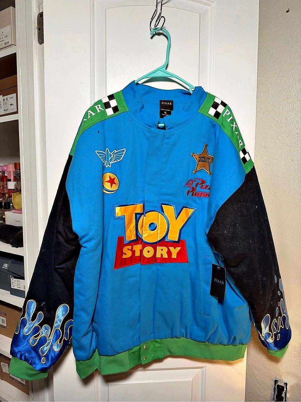 Pixar Toy Story Champions Jacket Color Block Jacket in Blue & Green XL NWT